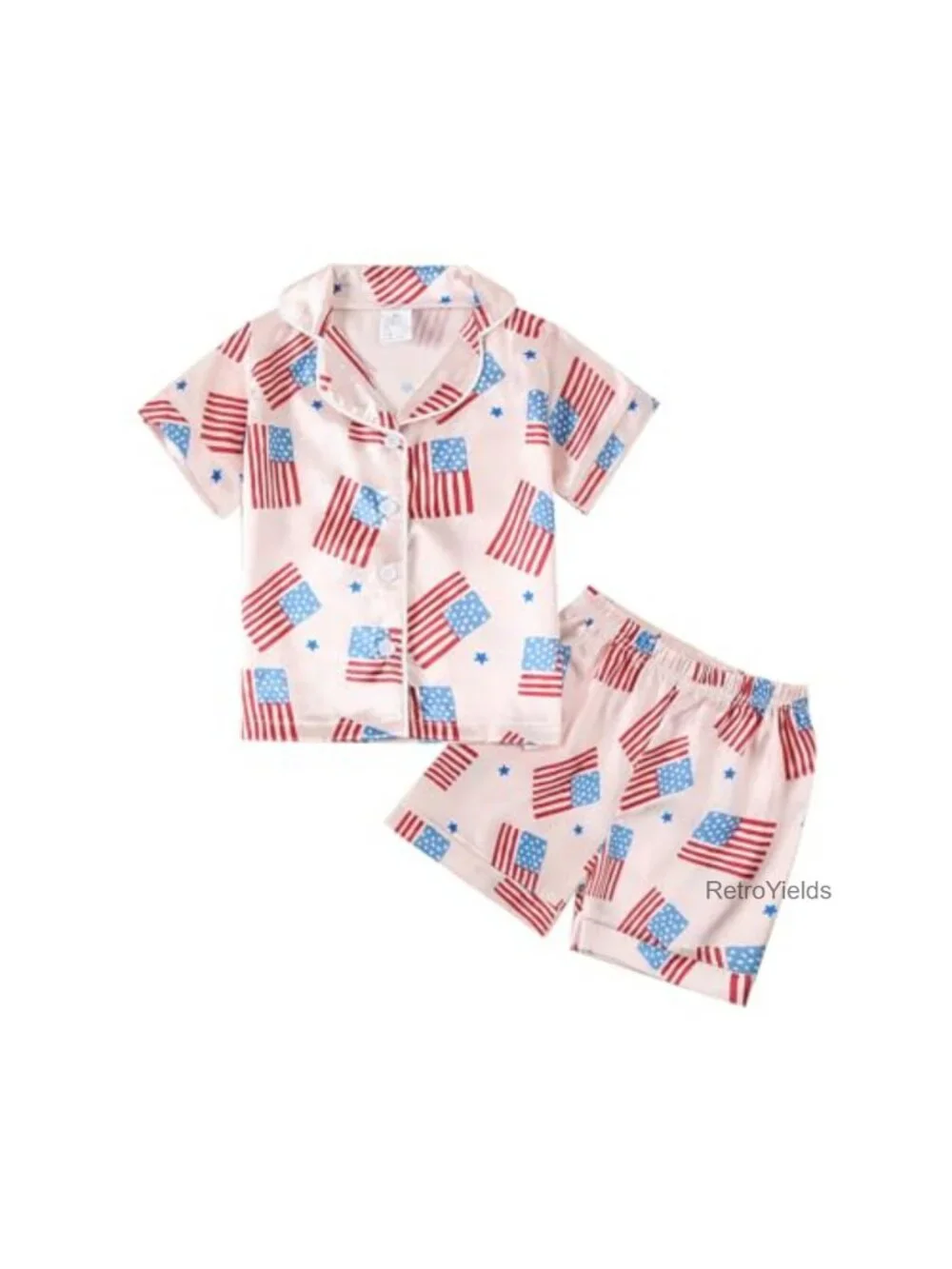 Kids 4th of July Pajama Set Button Top Shorts Sleepwear